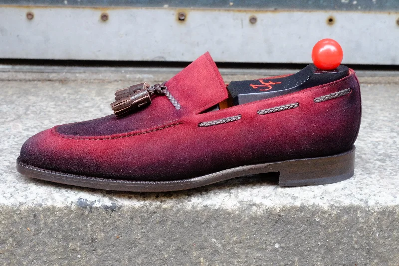 Men's leather loafers with a penny slotPatina Jeju - Red - MTO - Eskapa