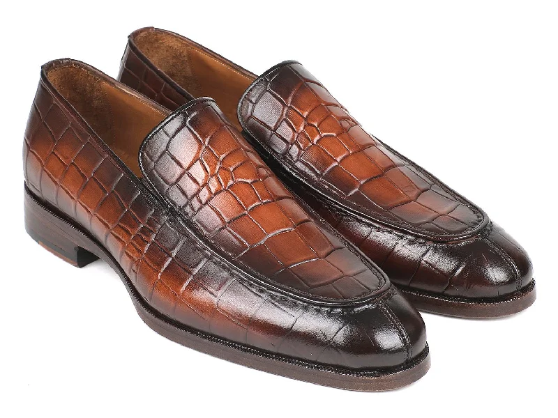 Suede men's loafers for a soft and luxurious feelPaul Parkman Brown Burnished Crocodile Embossed Calfskin Loafer (ID#7339-BRW)