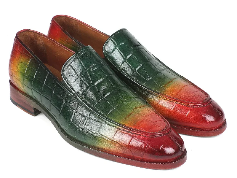 Men's loafers with a pointed toe for a stylish appearancePaul Parkman Crocodile Embossed Calfskin Multicolor Loafer (ID#7339-SPR)
