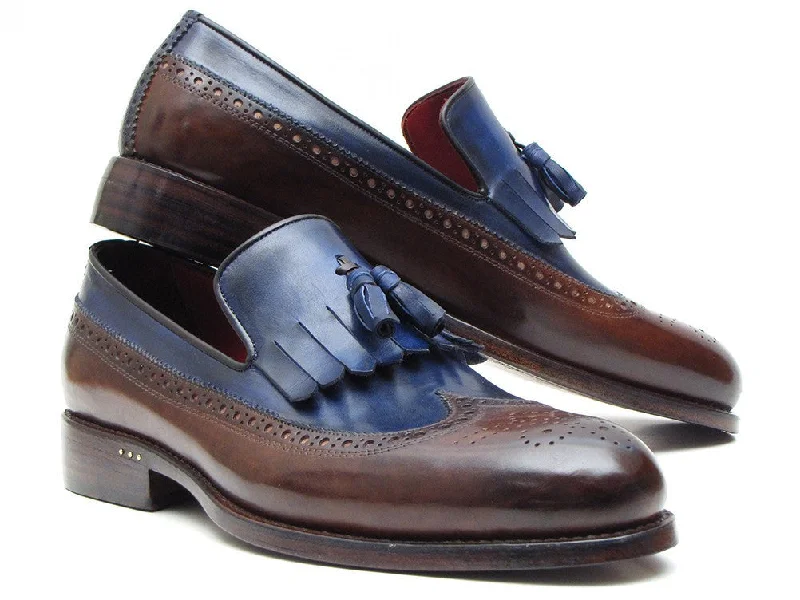 Men's loafers with a stretchy side panel for a better fitPaul Parkman Kiltie Tassel Loafer Dark Brown & Navy (ID#KT44BN)
