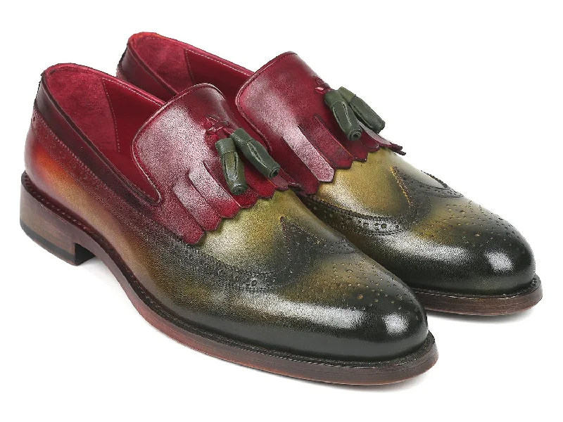Men's loafers with a leather lining for comfortPaul Parkman Kiltie Tassel Loafer Green & Bordeaux (ID#KT39RD)