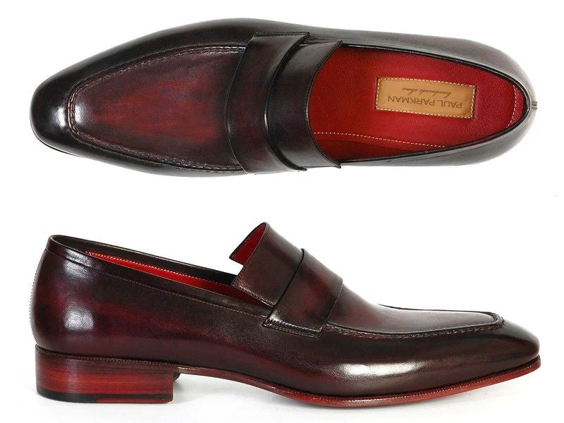 Men's loafers with a rubber sole for durabilityPaul Parkman Men's Loafer Purple & Black Hand-Painted Leather Upper with Leather Sole (ID#093-PURP-BLK)