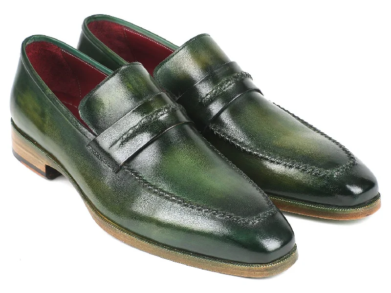 Men's leather loafers with a penny slotPaul Parkman Men's Loafer Shoes Green (ID#068-GRN)