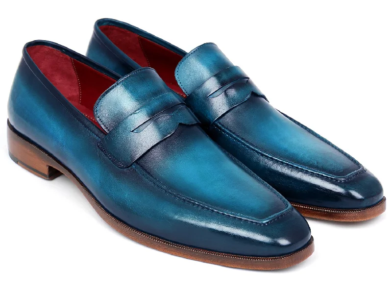 Men's loafers with a leather lacing systemPaul Parkman Men's Penny Loafer Blue & Turquoise Calfskin (ID#10TQ84)