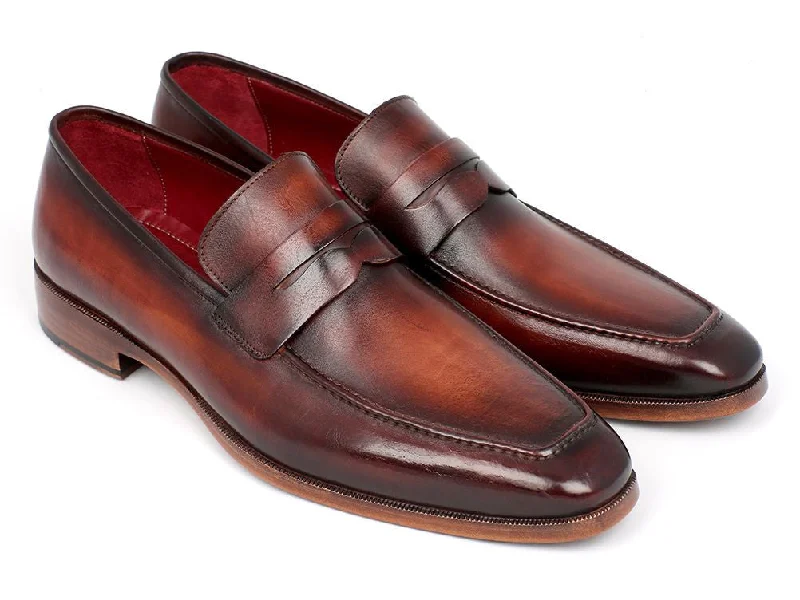 Men's loafers with a perforated leather upper for ventilationPaul Parkman Men's Penny Loafer Bordeaux and Brown Calfskin (ID#10FD61)