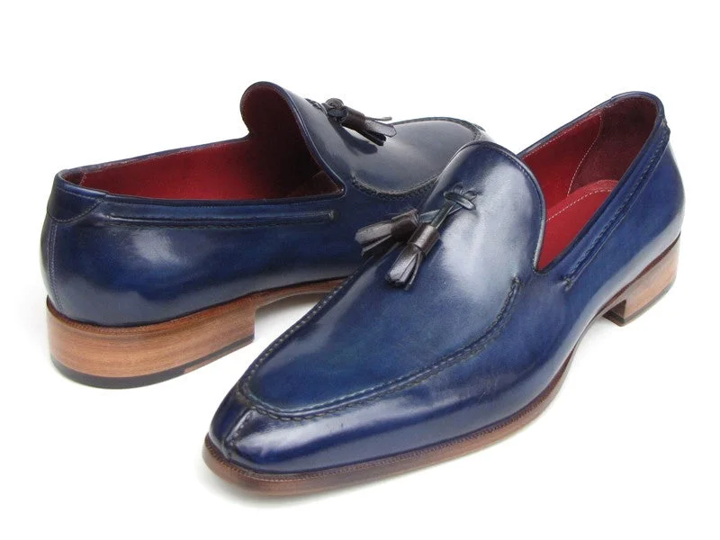 Men's loafers with a pointed toe for a stylish appearancePaul Parkman Men's Tassel Loafer Blue Hand Painted Leather (ID#083-BLU)