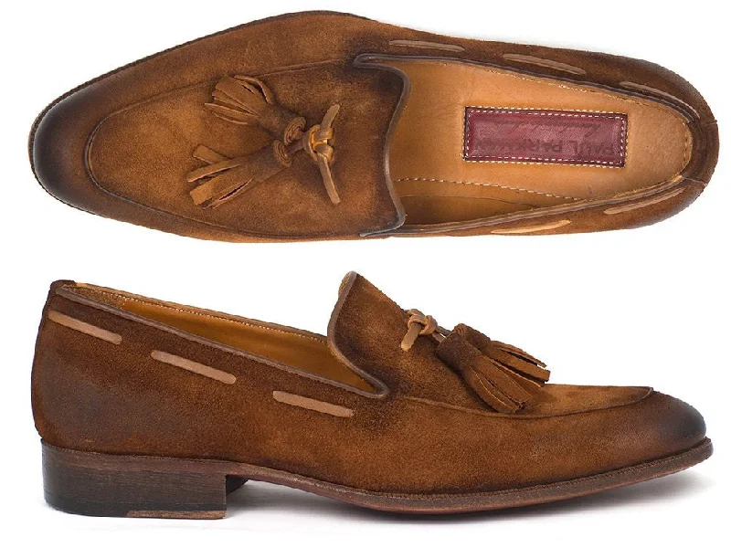 Men's loafers with a smooth leather finishPaul Parkman Men's Tassel Loafer Brown Antique Suede Shoes (ID#TAB32FG)