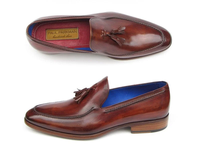 Men's loafers with a leather lacing systemPaul Parkman Men's Tassel Loafer Brown Leather Upper and Leather Sole (ID#073-BRD)