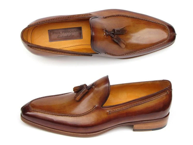 Men's loafers with a flexible sole for easy movementPaul Parkman Men's Tassel Loafer Camel & Brown Hand-Painted (ID#083-CML)