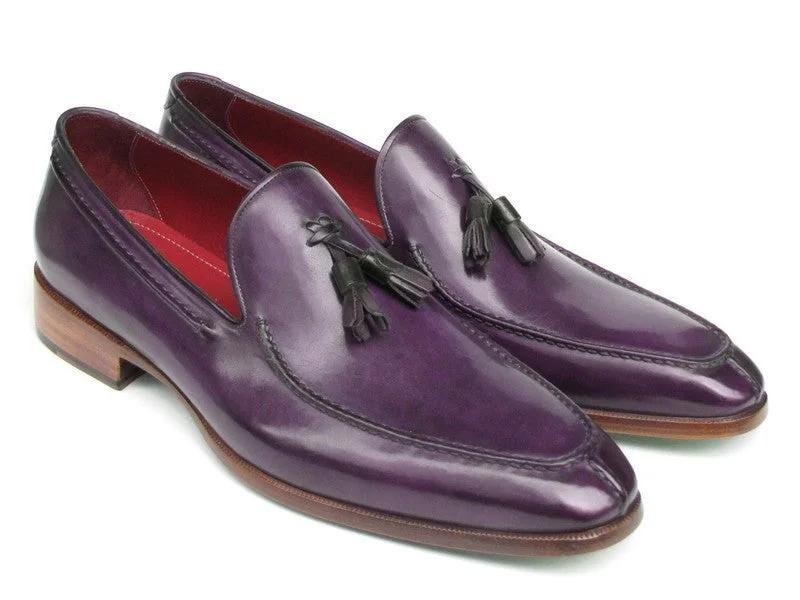 Men's loafers with a moc - toe designPaul Parkman Men's Tassel Loafer Purple Hand Painted Leather (ID#083-PURP)
