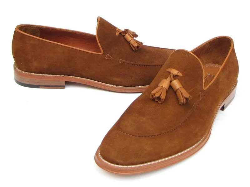 Men's loafers with a moc - toe designPaul Parkman Men's Tassel Loafer Tobacco Suede Shoes (ID#087-TAB)