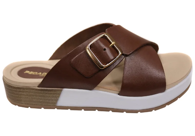 Men's sandals with a durable outer solePegada Gianna Womens Comfort Leather Slides Sandals Made In Brazil