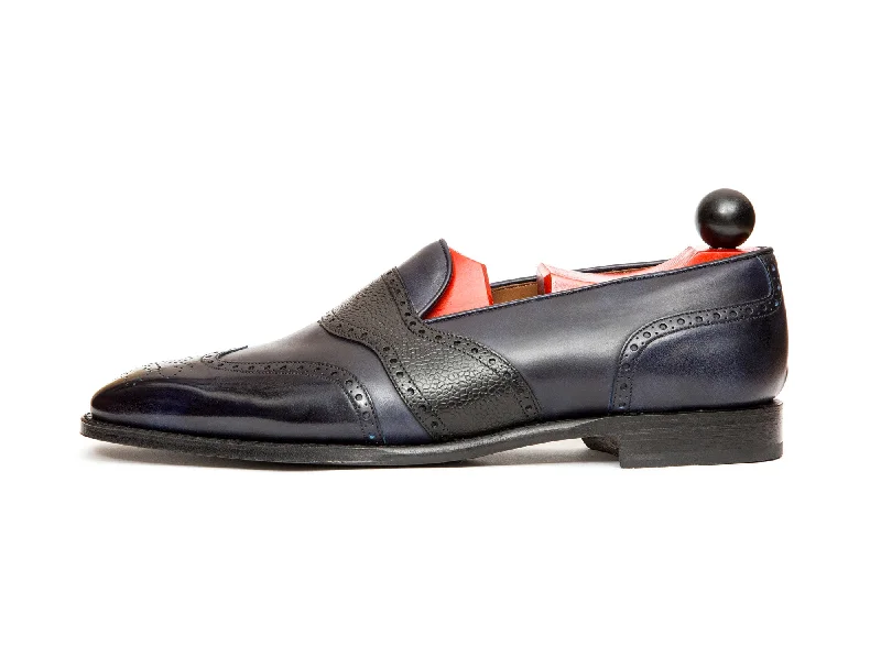 Men's loafers with a rubber sole for durabilityPiau - MTO - Navy Museum Calf / Black Soft Grain - MGF Last - Single Leather Sole