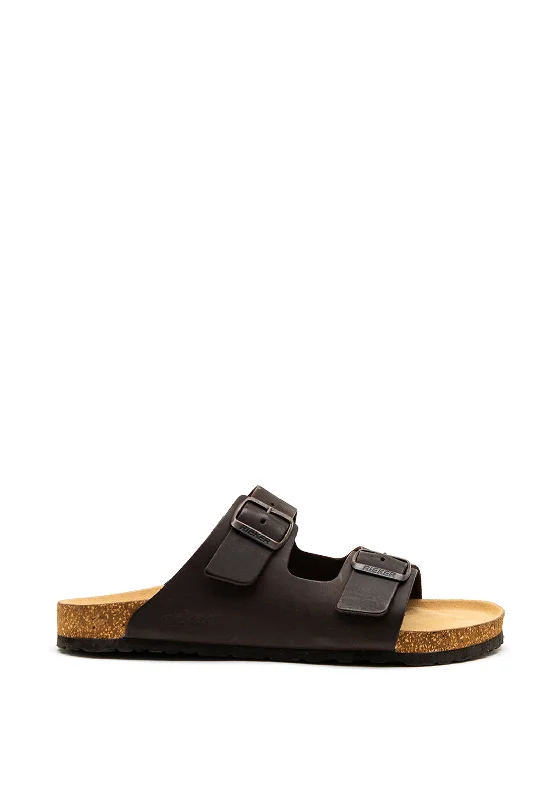 Rieker Mens Leather Buckle Strap Sandals, Brown