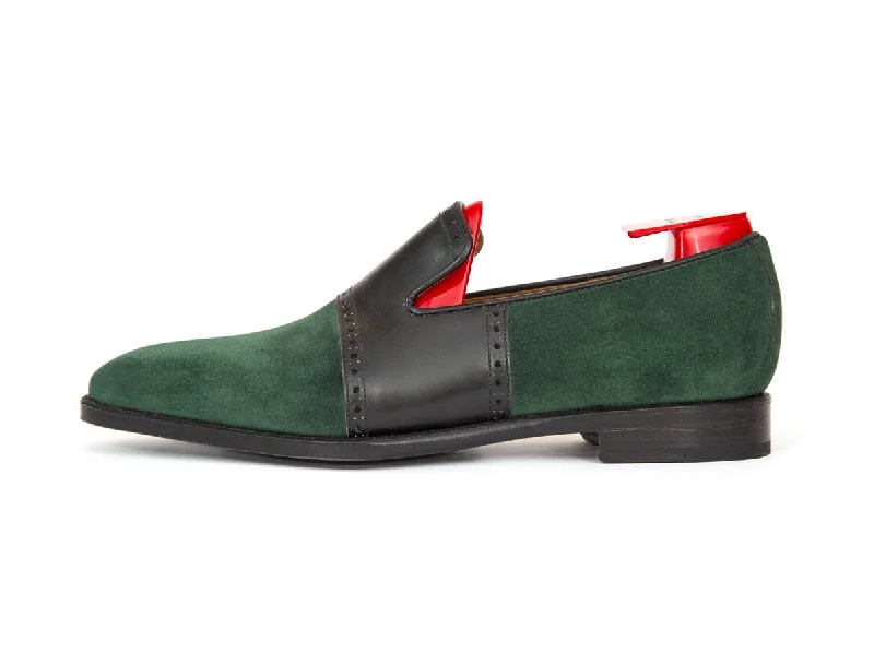 Slip - on men's loafers for easy wearShoreline - MTO - Bottle Green Suede / Black Calf - MGF Last - Single Leather Sole Slip - on men's loafers for easy wearShoreline - MTO - Bottle Green Suede / Black Calf - MGF Last - Single Leather Sole
