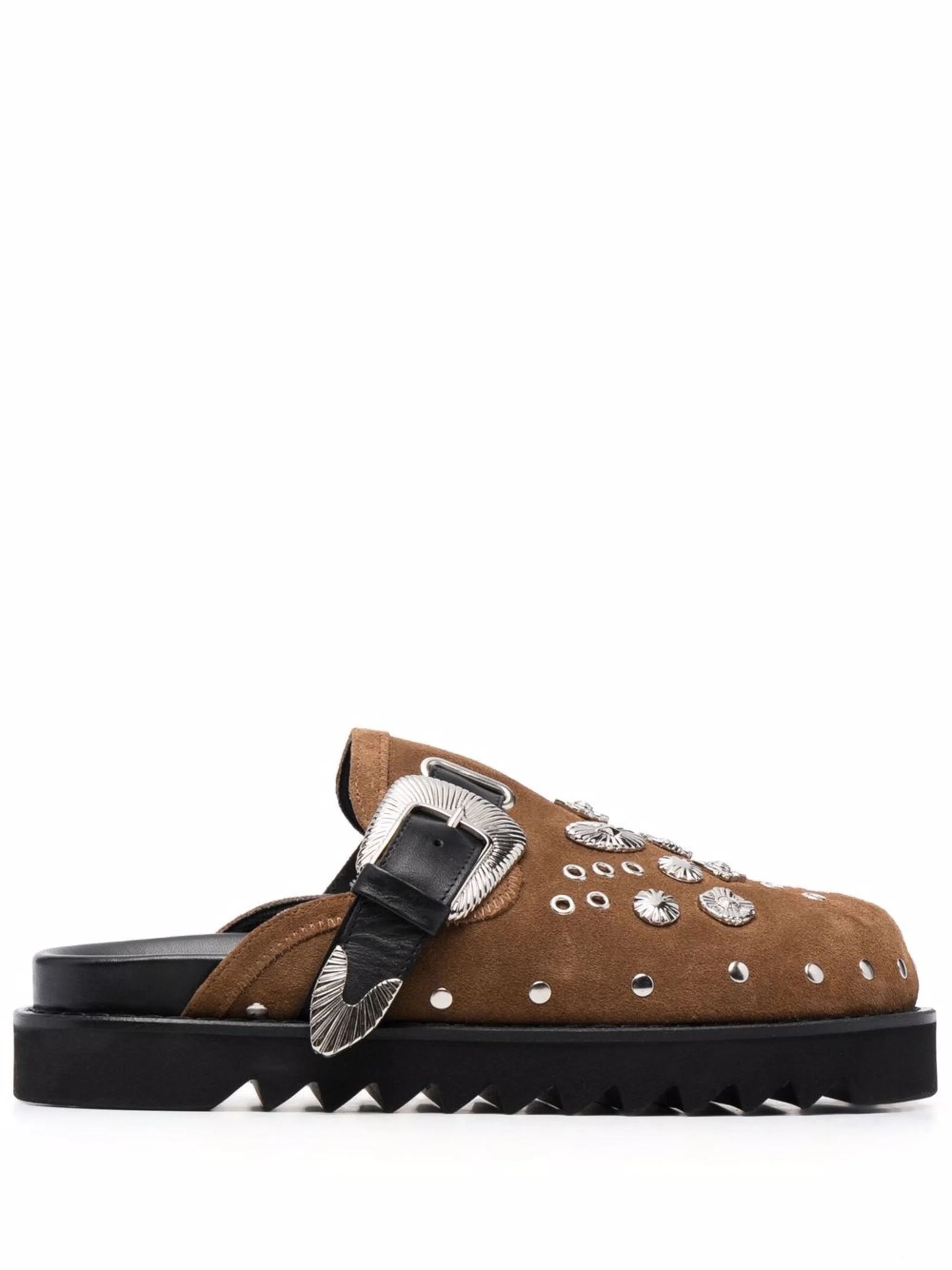 Stud-Embellished Buckled Clogs