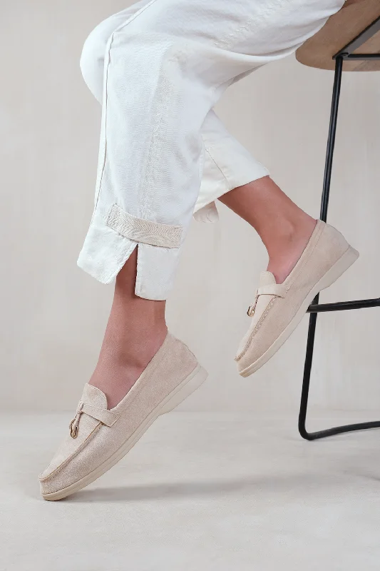 Men's loafers with a contrast stitching detailPEGASUS SLIP ON TRIM LOAFERS WITH ACCESSORY DETAILING IN BEIGE SUEDE