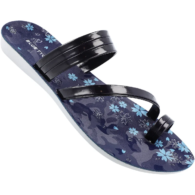 Men's sandals with a decorative buckle or charmBlue Tyga Womens Cross Strap Slide Sandals  - BT2304 Blue