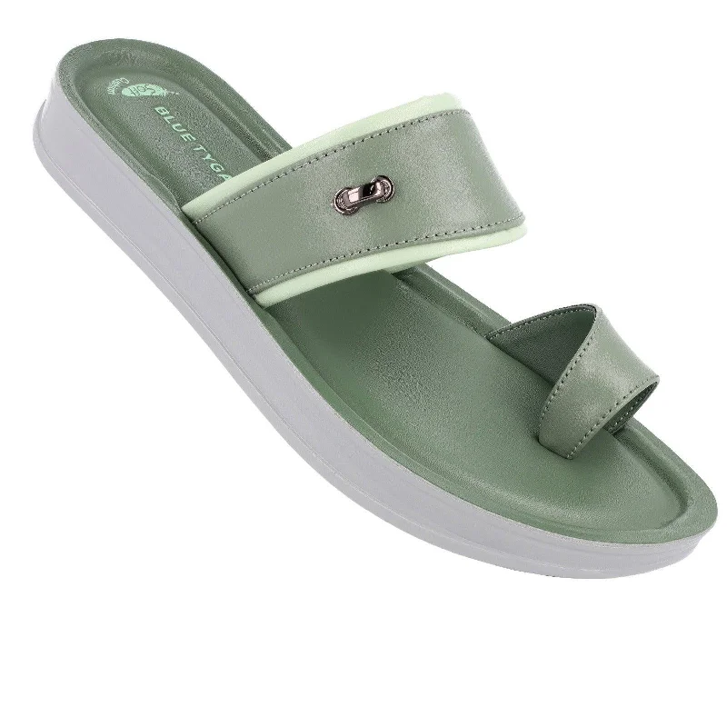 Men's leather sandals with an adjustable strapBlue Tyga Womens Toe-Ring Slide Sandal  - BT2320 Mint