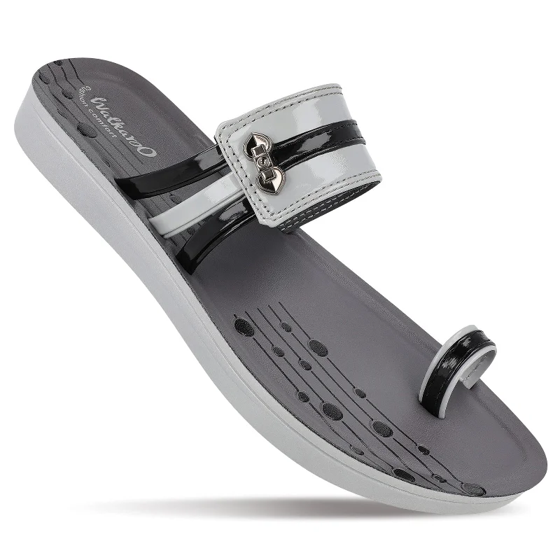 Men's sandals with a padded heelWalkaroo Womens Toe Ring Slide Sandals  - WL7415 Black Grey