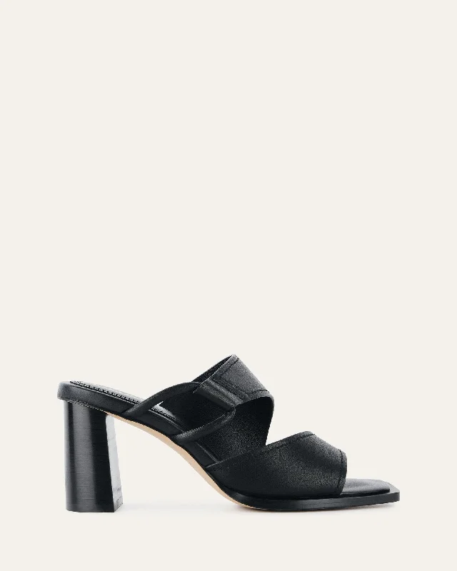 Women's Sandals with a Floral - Printed Upper in Pink for a Feminine Spring Look Women's Sandals with a Floral - Printed Upper in Pink for a Feminine Spring Look Women's Sandals with a Glitter - Coated Strap in Gold for a Sparkly Summer OutfitCAMMY MID HEEL SANDALS BLACK LEATHER