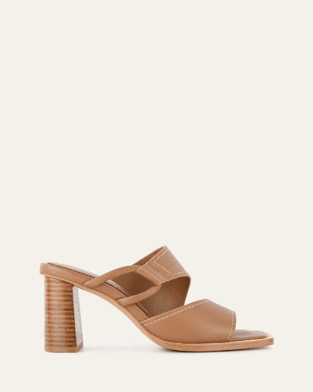 Women's Ankle - Strap Sandals with a Block Heel in Red for a Sophisticated Style Women's Ankle - Strap Sandals with a Block Heel in Red for a Sophisticated Style Child - Friendly Women's Sandals with a Secure Buckle in Purple for Moms on the GoCAMMY MID HEEL SANDALS TAN LEATHER