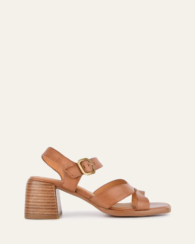 Women's Strappy Gladiator Sandals with Buckle Closures in Tan for a Boho Look Women's Strappy Gladiator Sandals with Buckle Closures in Tan for a Boho Look Women's Ankle - Strap Sandals with a Block Heel in Red for a Sophisticated StyleIMOGEN MID HEEL SANDALS BRANDY LEATHER