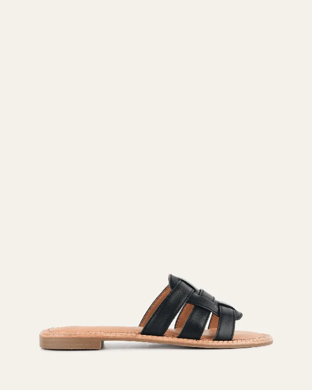 Women's Leather - Strapped Sandals with a Braided Detail in Brown for a Rustic Appeal Women's Leather - Strapped Sandals with a Braided Detail in Brown for a Rustic Appeal Plus Size Women's Wide - Width Platform Sandals in Black for Added Comfort and HeightJASPER FLAT SANDALS BLACK LEATHER
