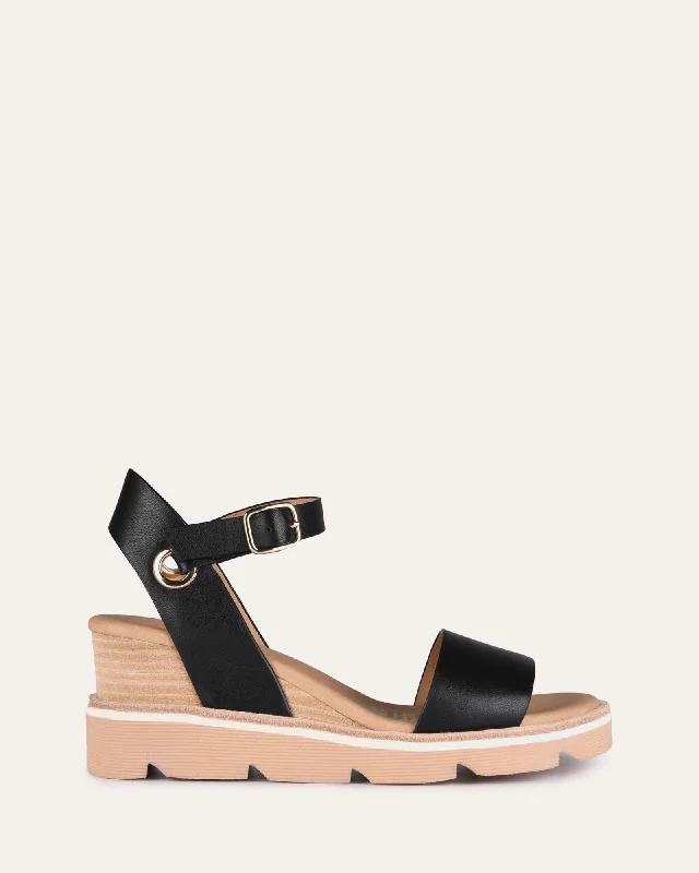 Women's Leather - Strapped Sandals with a Braided Detail in Brown for a Rustic Appeal Women's Leather - Strapped Sandals with a Braided Detail in Brown for a Rustic Appeal Orthopedic Women's Sandals with Arch Support in Gray for Foot HealthKATIE MID HEEL WEDGE SANDALS BLACK LEATHER