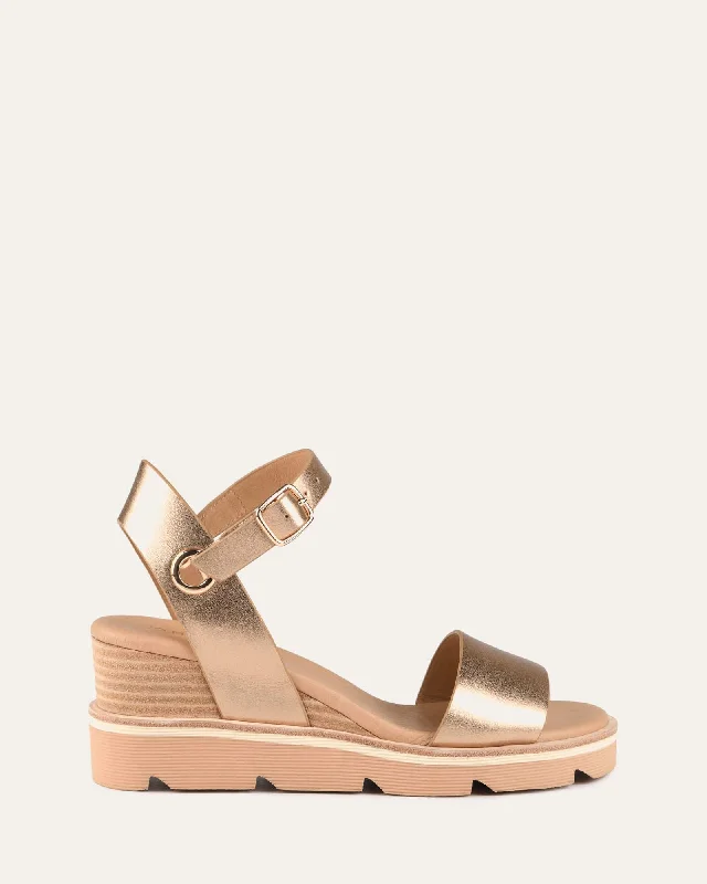 Women's Leather - Strapped Sandals with a Braided Detail in Brown for a Rustic Appeal Women's Leather - Strapped Sandals with a Braided Detail in Brown for a Rustic Appeal Orthopedic Women's Sandals with Arch Support in Gray for Foot HealthKATIE MID HEEL WEDGE SANDALS GOLD LEATHER