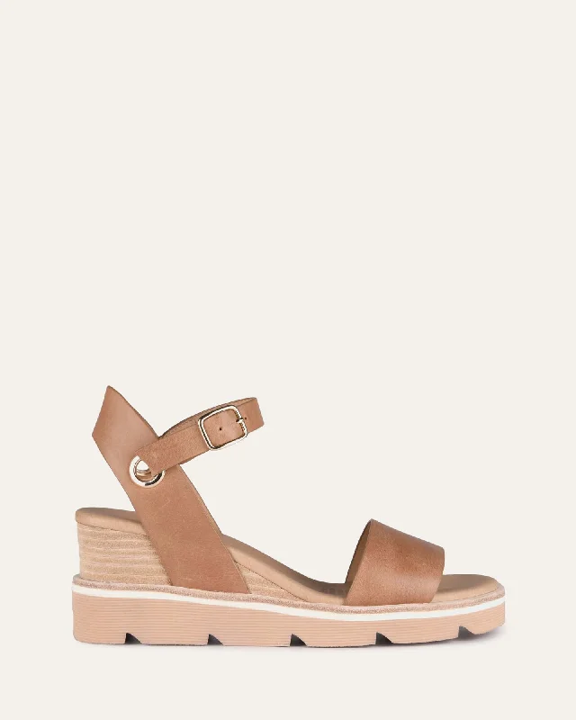 Women's Leather - Strapped Sandals with a Braided Detail in Brown for a Rustic Appeal Women's Leather - Strapped Sandals with a Braided Detail in Brown for a Rustic Appeal Plus Size Women's Wide - Width Platform Sandals in Black for Added Comfort and HeightKATIE MID HEEL WEDGE SANDALS TAN LEATHER