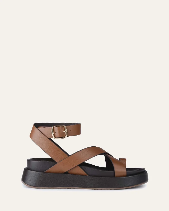 Women's Cork - Soled Espadrille Sandals with a Rope - Trimmed Upper in Navy for a Summer Vibe Women's Cork - Soled Espadrille Sandals with a Rope - Trimmed Upper in Navy for a Summer Vibe Women's Sandals with a Wedge Heel and a Tassel Detail in Orange for a Trendy LookMACK FLAT SANDALS DARK TAN LEATHER