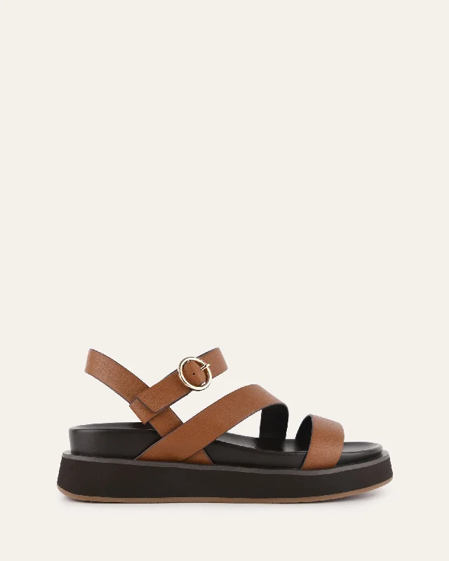 Women's Strappy Gladiator Sandals with Buckle Closures in Tan for a Boho Look Women's Strappy Gladiator Sandals with Buckle Closures in Tan for a Boho Look Women's Ankle - Strap Sandals with a Block Heel in Red for a Sophisticated StyleMARAIS FLAT SANDALS DARK TAN LEATHER
