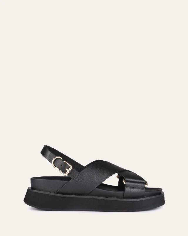 Women's Sandals with a Floral - Printed Upper in Pink for a Feminine Spring Look Women's Sandals with a Floral - Printed Upper in Pink for a Feminine Spring Look Women's Sandals with a Glitter - Coated Strap in Gold for a Sparkly Summer OutfitMARLEY FLAT SANDALS BLACK LEATHER
