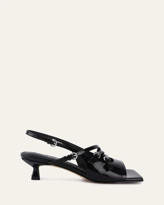 Women's Sandals with a Wedge Heel and a Tassel Detail in Orange for a Trendy Look Women's Sandals with a Wedge Heel and a Tassel Detail in Orange for a Trendy Look Shock - Absorbing Women's Sandals with a Soft Insole in Black for Active LifestylesMONICA MID HEEL SANDALS BLACK PATENT
