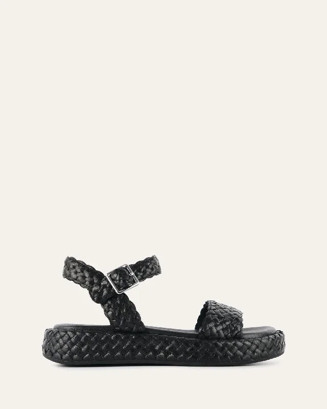 Women's Rhinestone - Embellished Open - Toe Sandals in Silver for a Glamorous Party Look Women's Rhinestone - Embellished Open - Toe Sandals in Silver for a Glamorous Party Look Women's Leather - Strapped Sandals with a Braided Detail in Brown for a Rustic AppealPOPPY FLAT SANDALS BLACK LEATHER