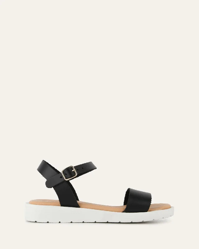 Women's Flat Slide Sandals with a Memory Foam Insole in White for All - Day Comfort Women's Flat Slide Sandals with a Memory Foam Insole in White for All - Day Comfort Lightweight Women's Mesh - Paneled Sandals in Yellow for BreathabilityROBIN FLAT SANDALS BLACK LEATHER