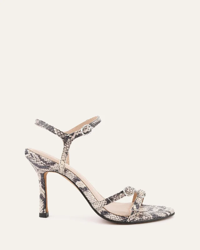 Women's Strappy Gladiator Sandals with Buckle Closures in Tan for a Boho Look Women's Strappy Gladiator Sandals with Buckle Closures in Tan for a Boho Look Women's Strappy Gladiator Sandals with Buckle Closures in Tan for a Boho LookROMY HIGH HEEL SANDALS NATURAL SNAKE PRINT LEATHER