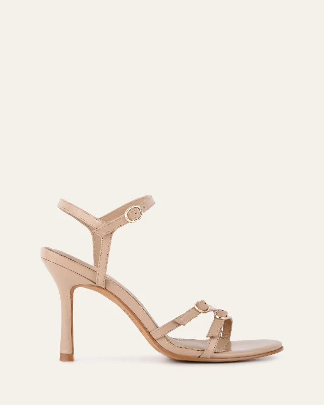 Women's Strappy Gladiator Sandals with Buckle Closures in Tan for a Boho Look Women's Strappy Gladiator Sandals with Buckle Closures in Tan for a Boho Look Women's Ankle - Strap Sandals with a Block Heel in Red for a Sophisticated StyleROMY HIGH HEELS BLUSH LEATHER
