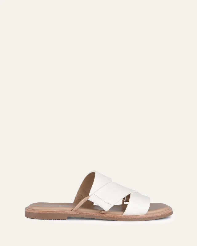Women's Strappy Gladiator Sandals with Buckle Closures in Tan for a Boho Look Women's Strappy Gladiator Sandals with Buckle Closures in Tan for a Boho Look Women's Strappy Gladiator Sandals with Buckle Closures in Tan for a Boho LookSHELBY FLAT SLIDES OFF WHITE LEATHER