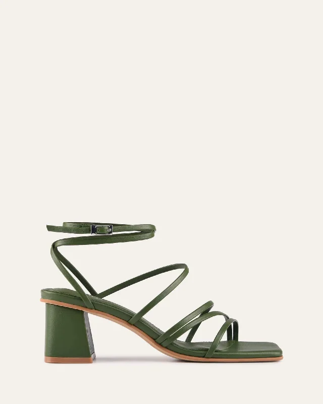 Women's Sandals with a Floral - Printed Upper in Pink for a Feminine Spring Look Women's Sandals with a Floral - Printed Upper in Pink for a Feminine Spring Look Women's Cork - Soled Espadrille Sandals with a Rope - Trimmed Upper in Navy for a Summer VibeSOFIA MID HEEL SANDALS MOSS GREEN LEATHER