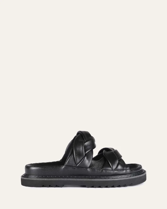 Women's Sandals with a Glitter - Coated Strap in Gold for a Sparkly Summer Outfit Women's Sandals with a Glitter - Coated Strap in Gold for a Sparkly Summer Outfit Elastic - Strap Women's Sandals with a Padded Toe in Teal for Easy On - and - OffVENUS FLAT SLIDES BLACK LEATHER