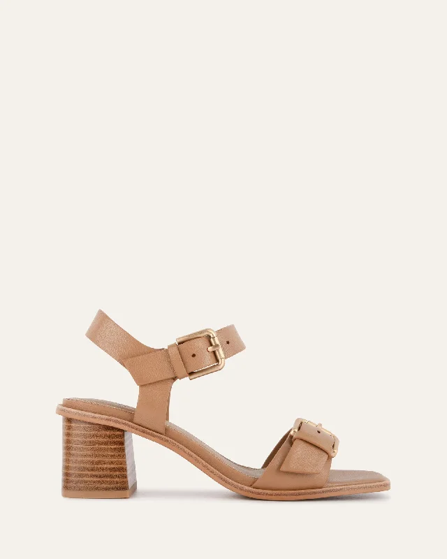 Women's Sandals with a Floral - Printed Upper in Pink for a Feminine Spring Look Women's Sandals with a Floral - Printed Upper in Pink for a Feminine Spring Look Women's Sandals with a Glitter - Coated Strap in Gold for a Sparkly Summer OutfitWINONA MID HEEL SANDALS TAN LEATHER