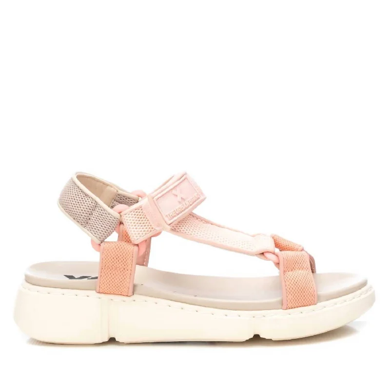 Women's Sandals with a Floral - Printed Upper in Pink for a Feminine Spring Look Women's Sandals with a Floral - Printed Upper in Pink for a Feminine Spring Look Women's Sandals with a Glitter - Coated Strap in Gold for a Sparkly Summer OutfitWomen's Flat Sandals In Nude