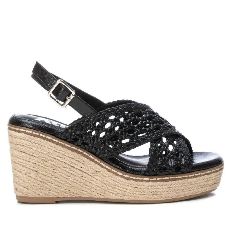Women's Sandals with a Floral - Printed Upper in Pink for a Feminine Spring Look Women's Sandals with a Floral - Printed Upper in Pink for a Feminine Spring Look Women's Cork - Soled Espadrille Sandals with a Rope - Trimmed Upper in Navy for a Summer VibeWomen's Wedge Sandals In Black