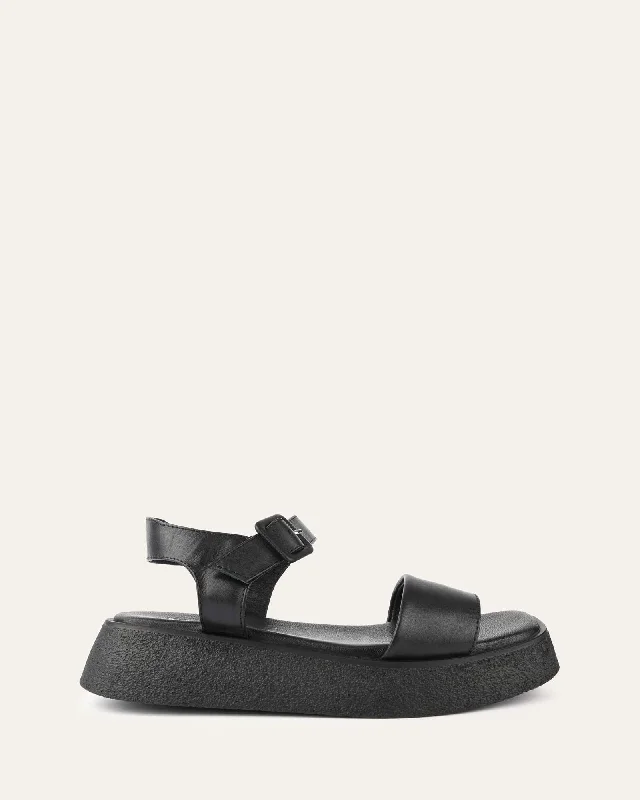 Women's Sandals with a Floral - Printed Upper in Pink for a Feminine Spring Look Women's Sandals with a Floral - Printed Upper in Pink for a Feminine Spring Look Women's Sandals with a Glitter - Coated Strap in Gold for a Sparkly Summer OutfitZURI FLAT SANDALS BLACK LEATHER