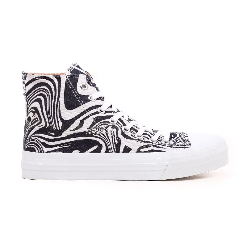 Women's athletic shoes with a reflective strip for safety in low - light Black Printed High Ankle Sneaker AT7193 Women's athletic shoes with a reflective strip for safety in low - light Black Printed High Ankle Sneaker AT7193
