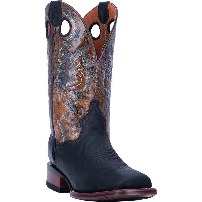 Dan Post Mens Black/Brown Cowboy Boots Leather Square Toe