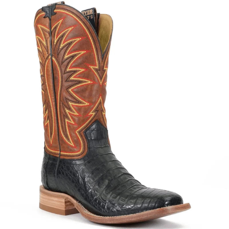 Hyer Men's Big Bow Black/Honey Square Toe Exotic Cowboy Boots HM11006