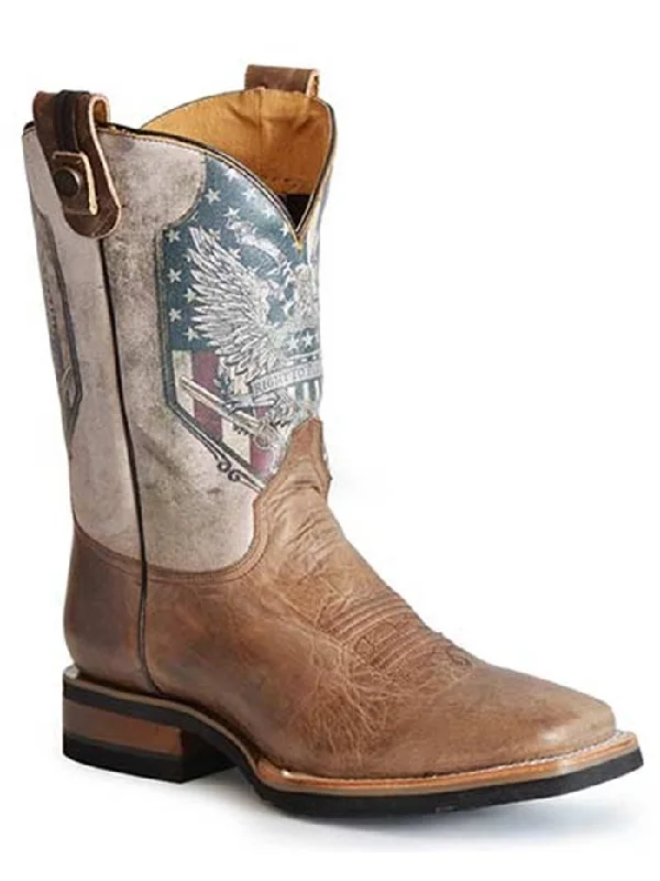 Roper 09-020-8282-8272 BR Mens 2nd Amendment Square Toe Western Boots Brown